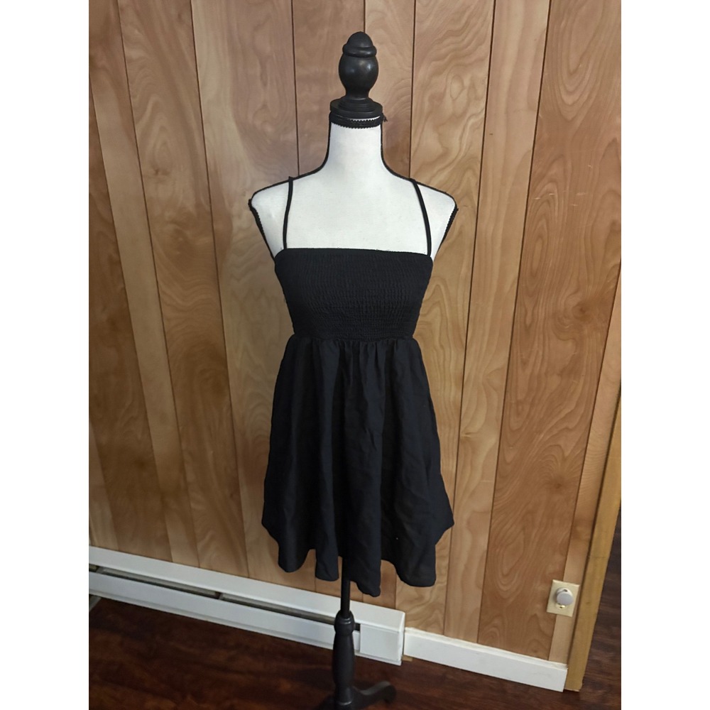 SHEIN Black Cotton Smocked Mini Dress Adjustable Straps Size M